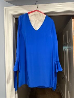 Amanda Uprichard Royal Blue V-Neck Tunic with Fluted Sleeves